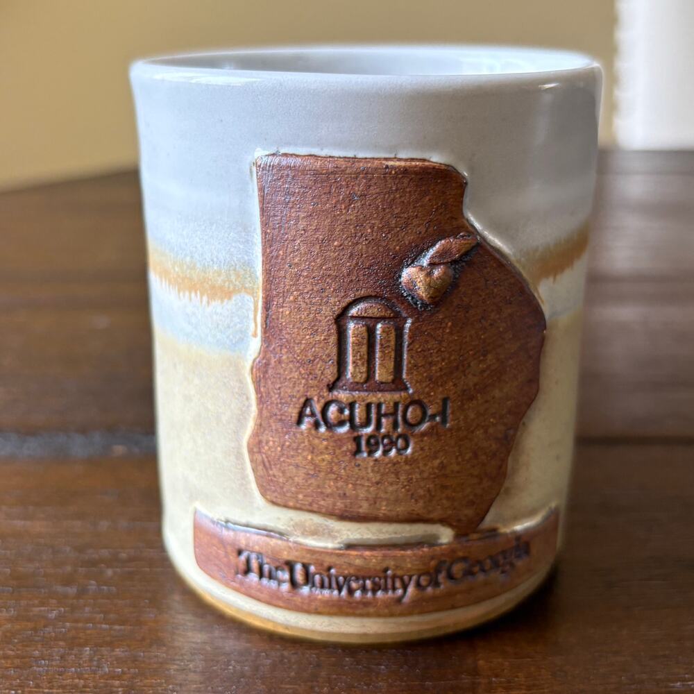Vintage Chappelle Art Pottery UGA Coffee Mug Georgia Map Peach UCUHO-I 1990